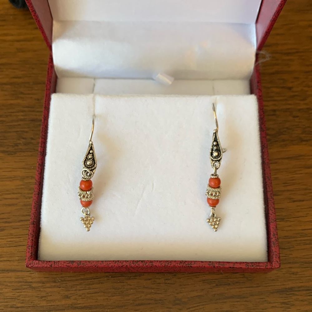 Coral & 925 Sterling Silver Earrings